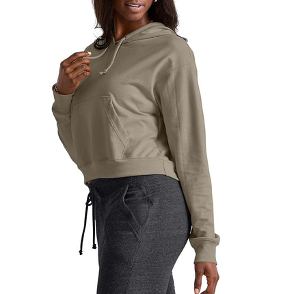 Sudadera con capucha corta Hanes para mujer, tejido de rizo francés, orégano jaspeado, talla grande