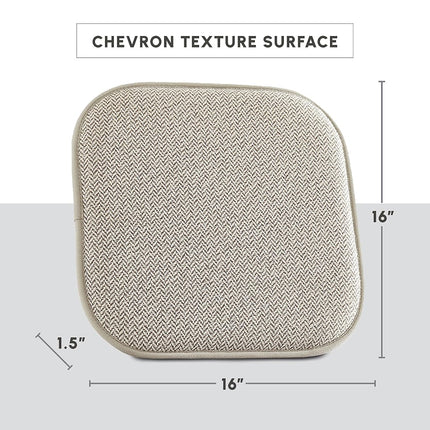 Elegant Comfort 4 Pack Chair Cushion Covers - Skid-Proof Rubber Backing - 16 x 16 Inch - Thick Dining Square Shape Seat Covers - Comfortable Textured Chair Pads with Ties - Chevron Pattern, Beige