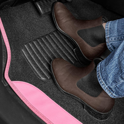 BDK Pink Carpet – Two-Tone Faux Leather Automotive Floor Mats, Included Anti-Slip Features and Built-in Heel Pad, Stylish for Cars Truck Van SUV