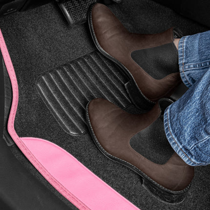 BDK Pink Carpet – Two-Tone Faux Leather Automotive Floor Mats, Included Anti-Slip Features and Built-in Heel Pad, Stylish for Cars Truck Van SUV