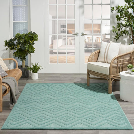 Nourison Versatile Alfombra de Área para Interiores/Exteriores Aqua/Teal 1.83 m x 2.74 m, Fácil de Limpiar, No Suelta Pelo, Dormitorio, Sala, Comedor, Terraza, Patio Trasero, Patio, Área de Alto Tráfico (1.83x2.74)