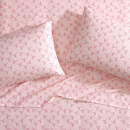 Wrangler - Draps de lit Twin XL, Literie Respirante et Infroissable avec Taie d'Oreiller Assortie, Légers pour une Utilisation Toute l'Année, Essentiels de Dortoir (Crânes de Bœuf Roses)