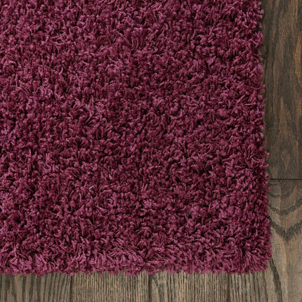 Alfombra alargada moderna de felpa Solo Solid Shag Collection de Unique Loom, color berenjena (0.91 x 3.05 m)