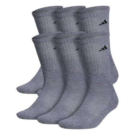 adidas Men's Athletic Cushioned Crew Socks with Arch Compression for a Secure Fit (6-Pair), Heather Grey/Black, Large