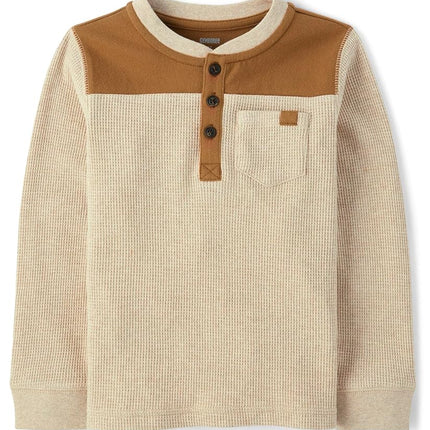 Gymboree Baby Boys' and Toddler Long Sleeve Henley Shirt, H/T Straw, 12-18 Months