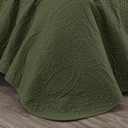 Chezmoi Collection Austin 3-Piece Oversized Bedspread Coverlet Set (Queen, Cypress Green)