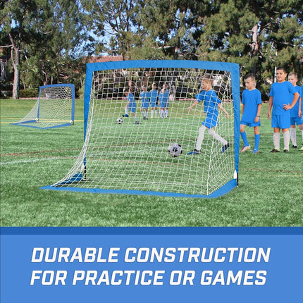 GoSports Team Tone 4 ft x 3 ft Portable Soccer Goals for Kids - Set of 2 Pop Up Nets for Backyard - Royal Blue