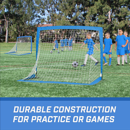 GoSports Team Tone 4 ft x 3 ft Portable Soccer Goals for Kids - Set of 2 Pop Up Nets for Backyard - Royal Blue