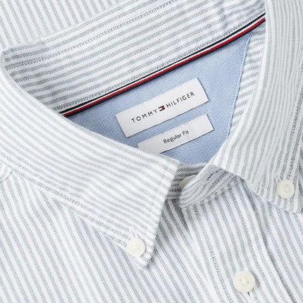 Tommy Hilfiger Men's Heritage Oxford Stripe Regular Long Sleeve Shirts, Nouveau Green/White X-Large