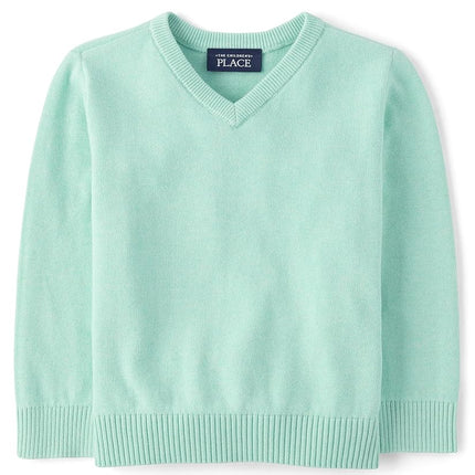 The Children's Place Baby Boys' and Toddler Long Sleeve Sweater, Mellow Aqua V-Neck, 6-9 Months