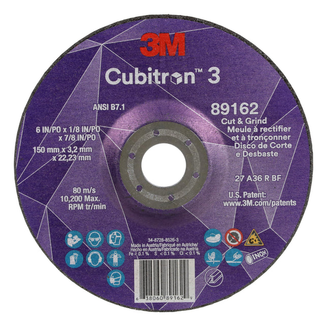 3M Cubitron 3 Cut and Grind Wheel, 89162, Pack of 