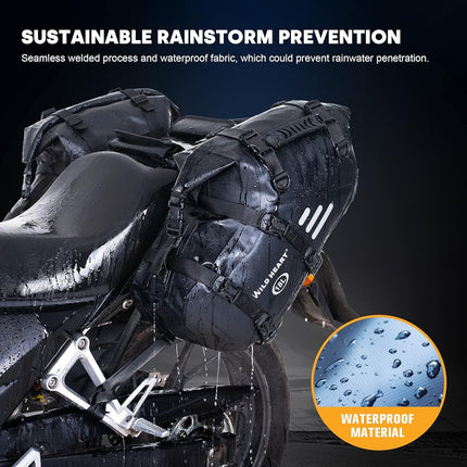 WILD HEART Motorcycle Saddlebags Waterproof 36L (18L*2) Motorcycle Side Saddlebags Pannier Bag Trunk Motorcycle Accessory (Black)