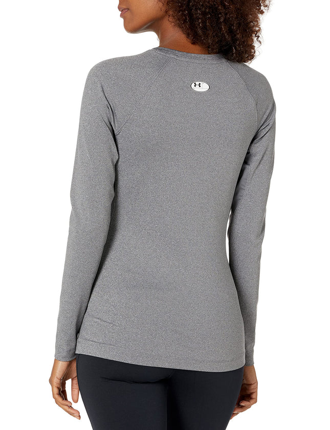 Camiseta de cuello redondo y manga larga Authentics de Under Armour para mujer, Charcoal Light Heather (019)/Negro, XXL