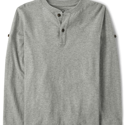 The Children's Place Boys' Long Sleeve Rolled Cuff Henley Shirt, Smoke Grey, X-Large