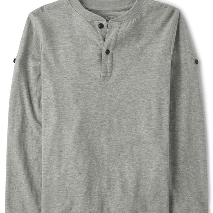 The Children's Place Boys' Long Sleeve Rolled Cuff Henley Shirt, Smoke Grey, X-Large