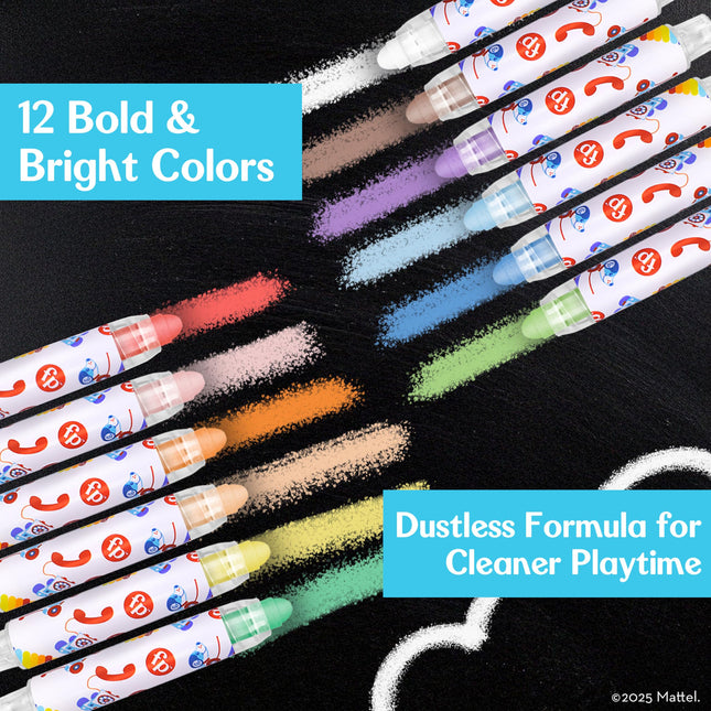 Fisher-Price� Dustless Chalk Set - 12 Bright Colors with Adjustable Holders, Portable Storage Case, Washable Art Supplies, Safe & Non-Toxic, Draw on Chalkboards, Sidewalks, and Paper