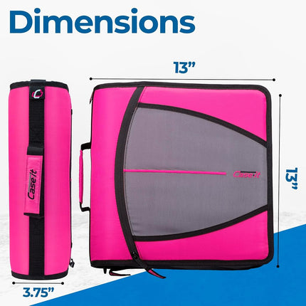 Case-it The Mighty Zip Tab Zipper Binder - 3 Inch O-Rings - 5 Color Tab Expanding File Folder - Multiple Pockets - 600 Sheet Capacity - Comes with Shoulder Strap - Magenta D-146