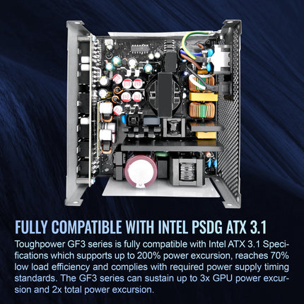 Fuente de alimentación Thermaltake Toughpower GF3 850W 80+ Gold Full Modular lista para SLI/Crossfire ATX 3.0 Standard, conector PCIe Gen.5 12VHPWR incluido, PS-TPD-0850FNFAGU-4, negra (9B17-153-438)