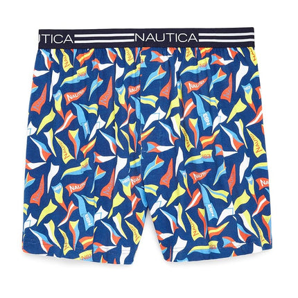 Nautica Men's Classic Cotton Loose Knit Boxer Shorts, Large Pennants-Estate Blue, S