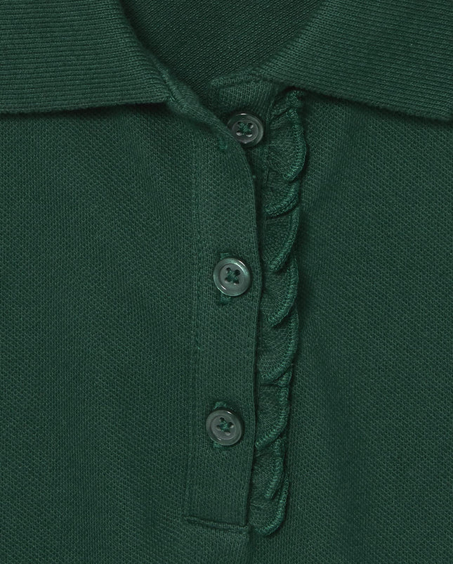 The Children's Place Girls' Short Sleeve Ruffle Pique Polo, Spruce Shade, Small