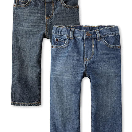 The Children's Place baby boys And Toddler Basic Straight Leg Jeans, Carbon Wash/Dk Juptier 2 Pack, 6-9 Months US
