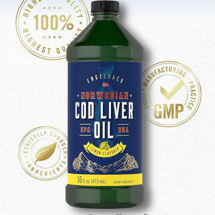 Carlyle Cod Liver Oil Liquid | 16 fl oz | Pack of 3 Bottles | Lemon Flavor | Norwegian | Non GMO, Gluten Free