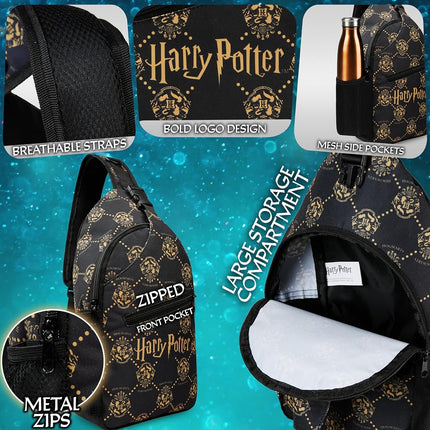 Get Trend Children's Shoulder Bag Multi-Pocket Bags Youth Travel Accessory with Adjustable Strap Gift for Children, Black Harry Potter, 27x19x8cm