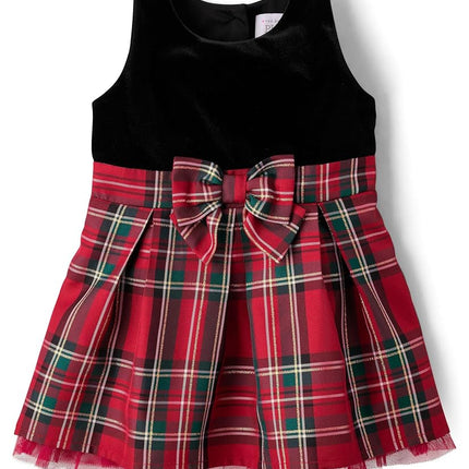 The Children's Place Robes habillées sans manches pour bébés filles et tout-petits, Velours écossais classique rouge, 2T