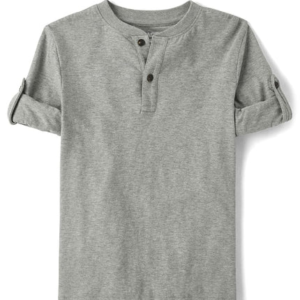 The Children's Place Boys' Long Sleeve Rolled Cuff Henley Shirt, Smoke Grey, XX-Large