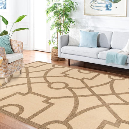 Martha Stewart by SAFAVIEH Collection 5'3" x 7'7" Grey MSR4121L Fretwork Indoor/Outdoor Waterproof Easy Cleaning Patio Backyard Mudroom Area Rug