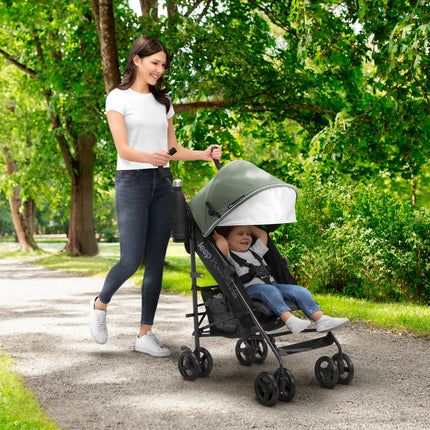 Jeep PowerGlyde Stroller by Delta Children - Lightweight Travel Stroller with Softer Drive and Compact Fold, 3-Position Recliner, Extra Large Storage Basket, Olive Green