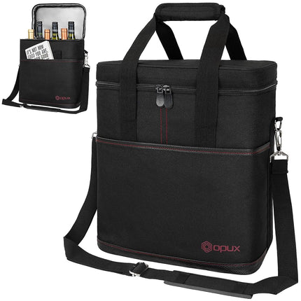Premium Insulated 6 Bottle Wine Carrier Tote Bag |