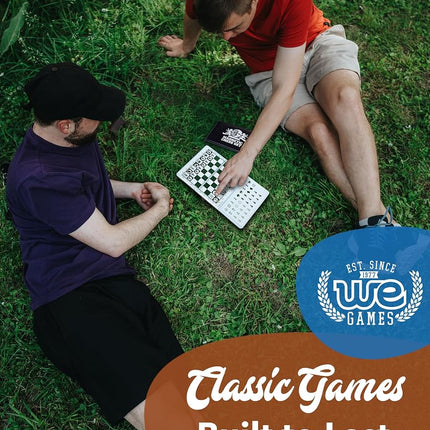 Mini jeu d'échecs de voyage magnétique WE Games – Plateau pliable de 6 pouces avec pièces en vinyle durables et reines supplémentaires – Jeu d'échecs magnétique intérieur et extérieur – Logo blanc