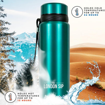 25 oz Multi-Function Travel Mug and Tumbler | Tea Infuser Water Bottle | Fruit Infused Flask | Hot & Cold Double Wall Stainless Steel Coffee Thermos | by Here & Now Supply Co. Celestial Blue