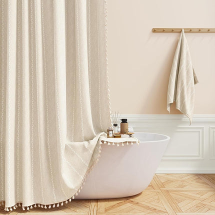 BTTN 60 x 84 Boho Linen Heavy Duty Cloth Shower Cu