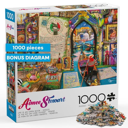 Buffalo Games - 1000 Piece Aimee Stewart Life is an Open Book- Venice Jigsaw Puzzle Challenging and Colorful Puzzle for Adults – Precision-Cut Pieces, Beautiful Artwork, and Hours of Relaxing Fun