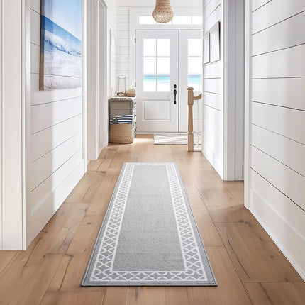 Nautica – Runner Rug | Indoor Runners for Hallways and Entry Rugs| Non-Slip and Non-Skid Entry and Kitchen Door Mat| Machine Washable Entryway Carpet Rugs | 2'6" x 12' | Trellis Light Grey