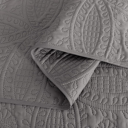 Chezmoi Collection Austin 3-Piece Oversized Bedspread Coverlet Set (King, Gray), Microfiber