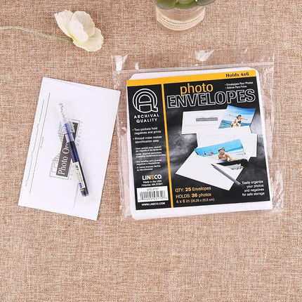 Lineco, Photo File Envelopes 4X6 Inch, Acid-Free, (25/Pack, 4 Packs)