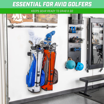 GoSports Soporte de almacenamiento para bolsas de golf montado en la pared - Capacidad para 2 bolsas de golf