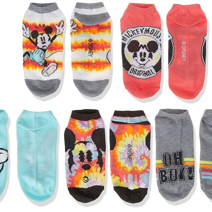 Disney Women's Mickey Mouse 5 Pack No Show, Grey Tie Dye Multi, Fits Sock Size 9-11 Fits Shoe Size 4-10.5