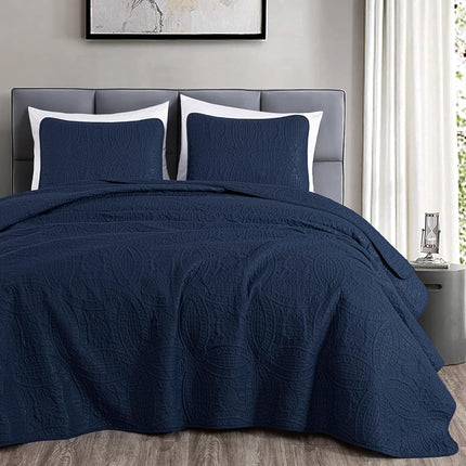 Chezmoi Collection Austin 3-Piece Oversized Bedspread Coverlet Set (Queen, Navy)
