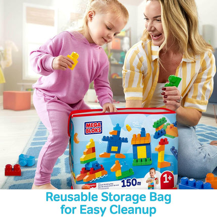 MEGA BLOKS First Builders Toddler Blocks Toys Set, Deluxe Building Bag with 150 Pieces and Storage, Creative Open-Ended Play, Blue, Ages 1+ Years, CNM43