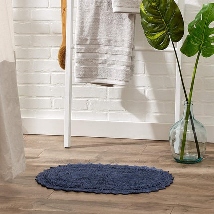 DII Crochet Collection Reversible Bath Mat, Large Oval, 21x34, French Blue