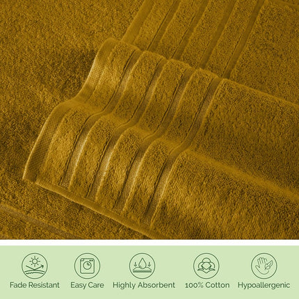 Elegant Comfort 4 Lines Viscose Stripe 6-Piece Premium Towel Set - 100% Turkish Cotton High Absorbent Luxury Bathroom Towels – Includes 2 Washcloths, 2 Hand Towels and 2 Bath Towels Set, Gold