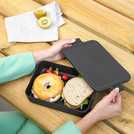 Brabantia - Make & Take Lunch Box - Large Volume (2L) - BPA-Free - Lid with Clips - Suitable for Freezer - Dishwasher & Microwave Safe - Dark Grey - 25.5 x 16.7 x 6 cm