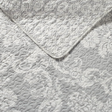 Laura Ashley Cotton Reversible Bedding with Matching Shams, Lightweight Home Decor Ideal for All Seasons, Venetia Grey, Twin Quilt