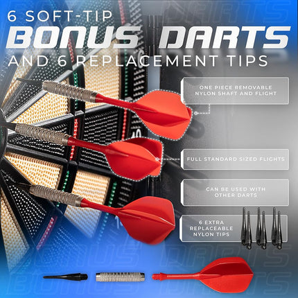 Franklin Sports Soft Tip Electronic Dartboard Set - Digital Scoreboard + Cabinet - Adult Soft Tip Darts Set (6 Darts Included) - FS3000