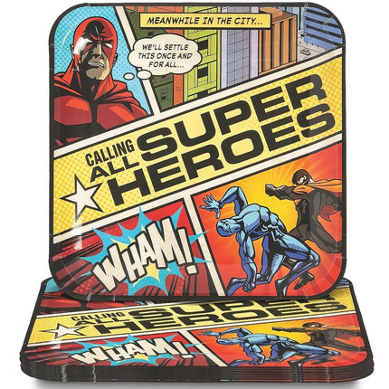 COMIC SUPERHERO DINNER PLATE - Party Supplies - 8 Pieces