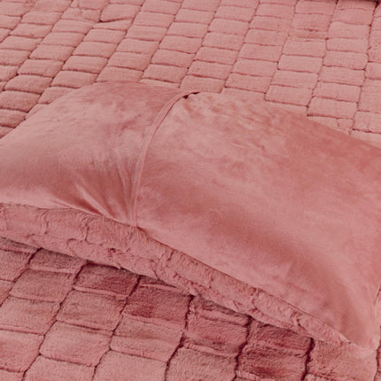 Elegant Comfort Luxurious Fluffy 3-Piece Faux Fur Comforter Set - All Season Warm Down Alternative - Ultra Soft, Plush Micro-Mink 3PC Bedding Set with Matching Shams, Cali King, Dusty Rose